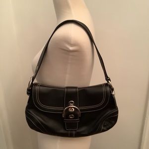 Coach Classic Black Soho Flap Leather Shoulder Bag with Silver Buckle